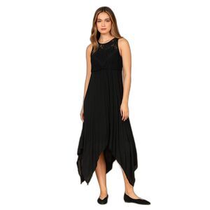 POL Black Midi Dress Lace Bodice Shark Bite Hem Fairy Goth Witch Size M